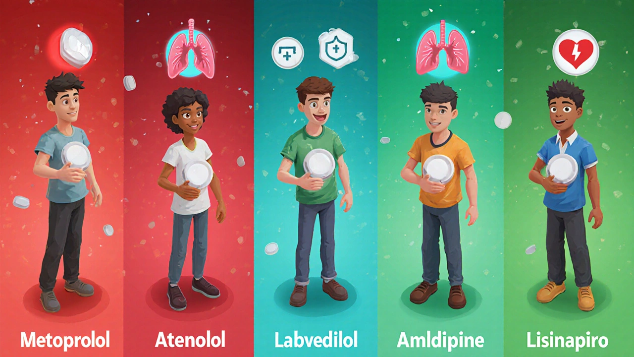 Avatars of six drug alternatives holding stylized pills with class colors.