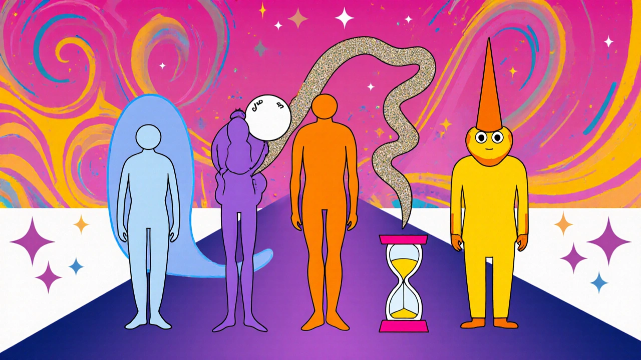 Four vibrant characters personify Glargine, Detemir, Degludec, and NPH with visual cues of their profiles.
