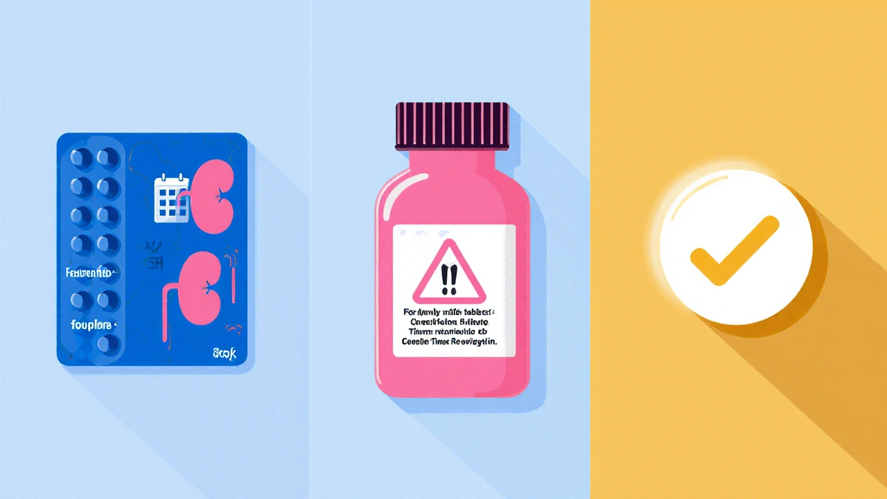Three panels showing nitrofurantoin, TMP‑SMX, and fosfomycin with icons.