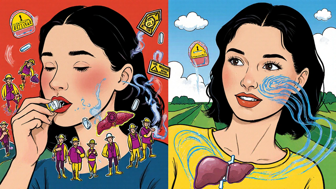 Side-by-side comparison of oral HRT interacting with liver enzymes versus transdermal patch bypassing the liver.
