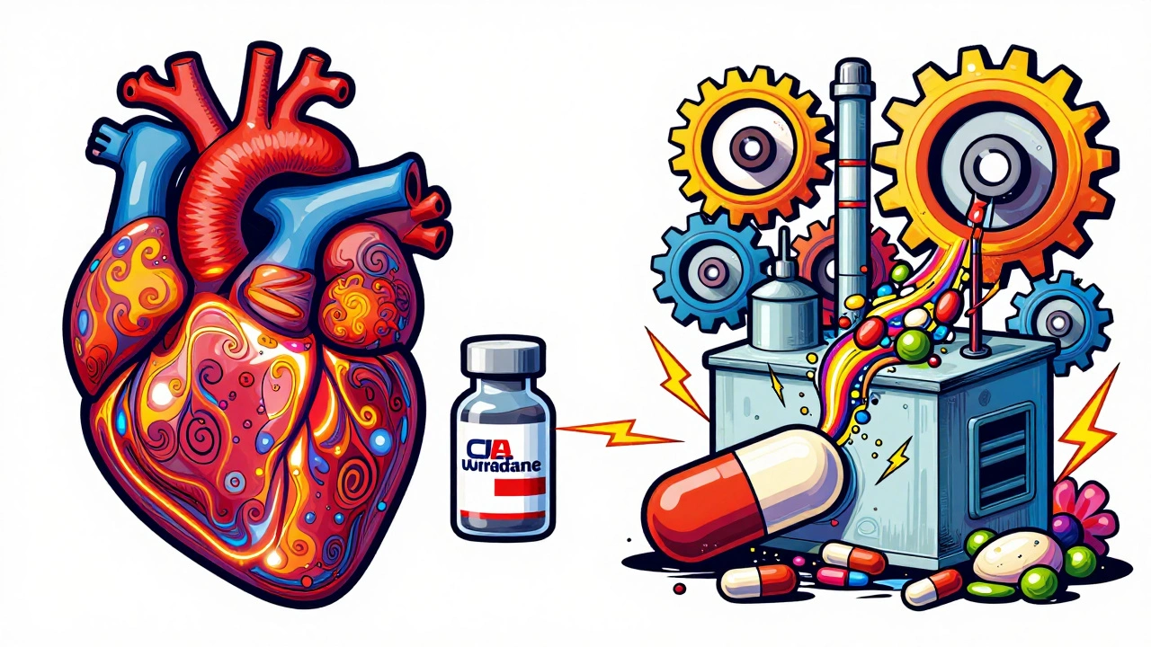 Split image: identical medicine from same factory vs. chaotic generic production with visual disturbances.
