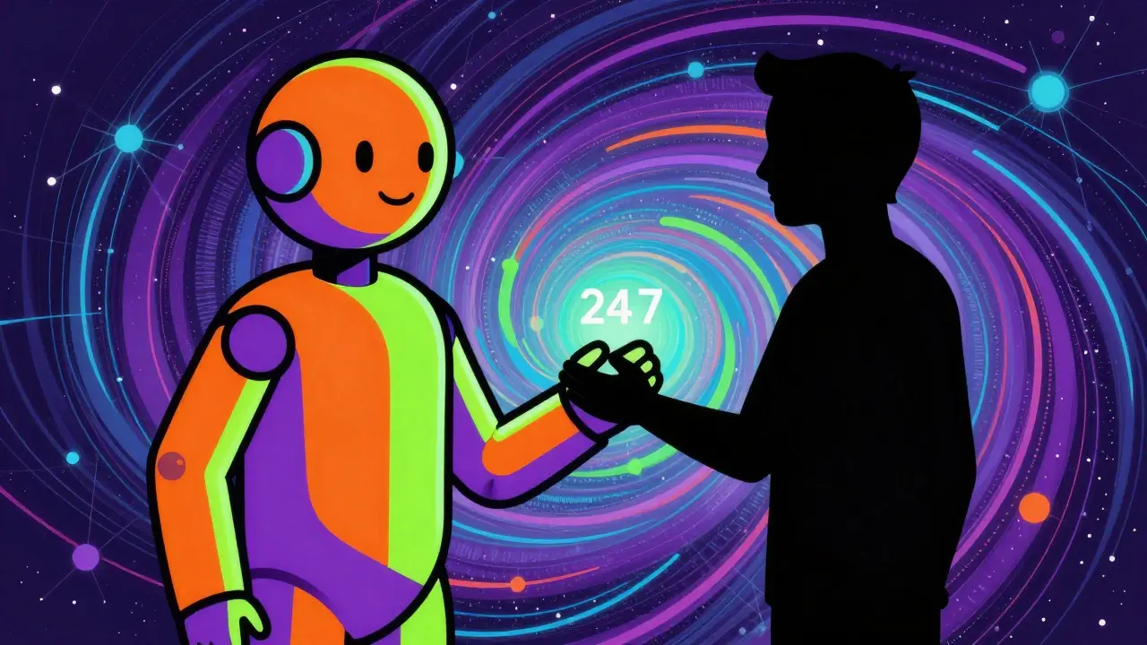 Abstract robot offering support via telehealth connection
