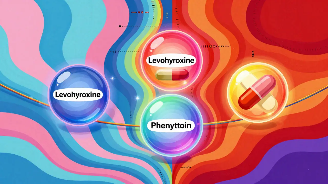 Artistic depiction of high-risk generic drugs balancing on a rainbow tightrope in Peter Max style.