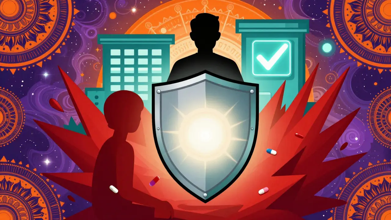 Vibrant shield protecting patient from fake drug scams