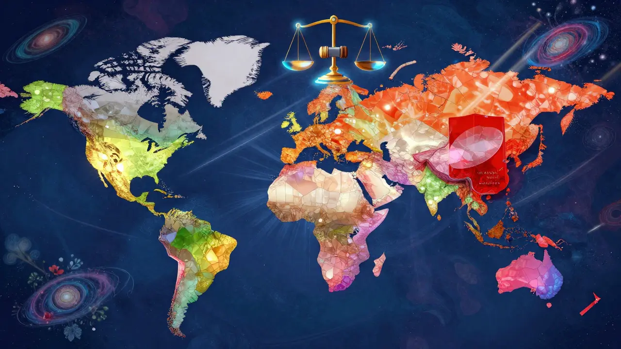 Vibrant world map illustrating global differences in drug patent exclusivity periods and access.