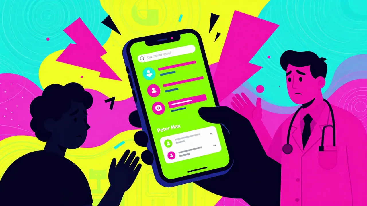 Colorful art showing a glitching smartphone and chaotic patterns representing failed medical translation apps.