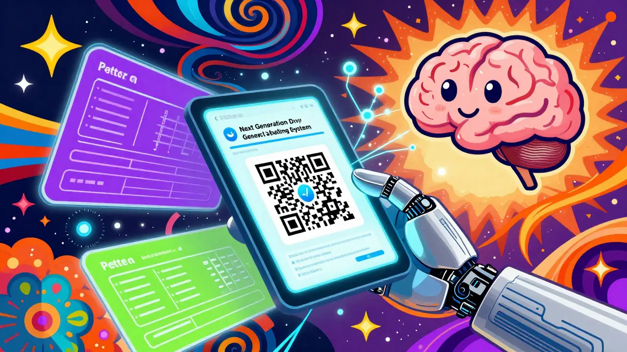 Futuristic AI system automating drug label updates