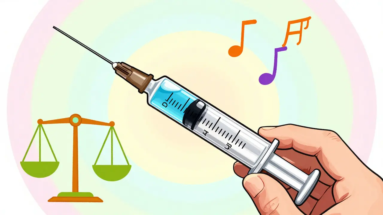 Close-up of precise oral syringe with metric marks in vibrant art style
