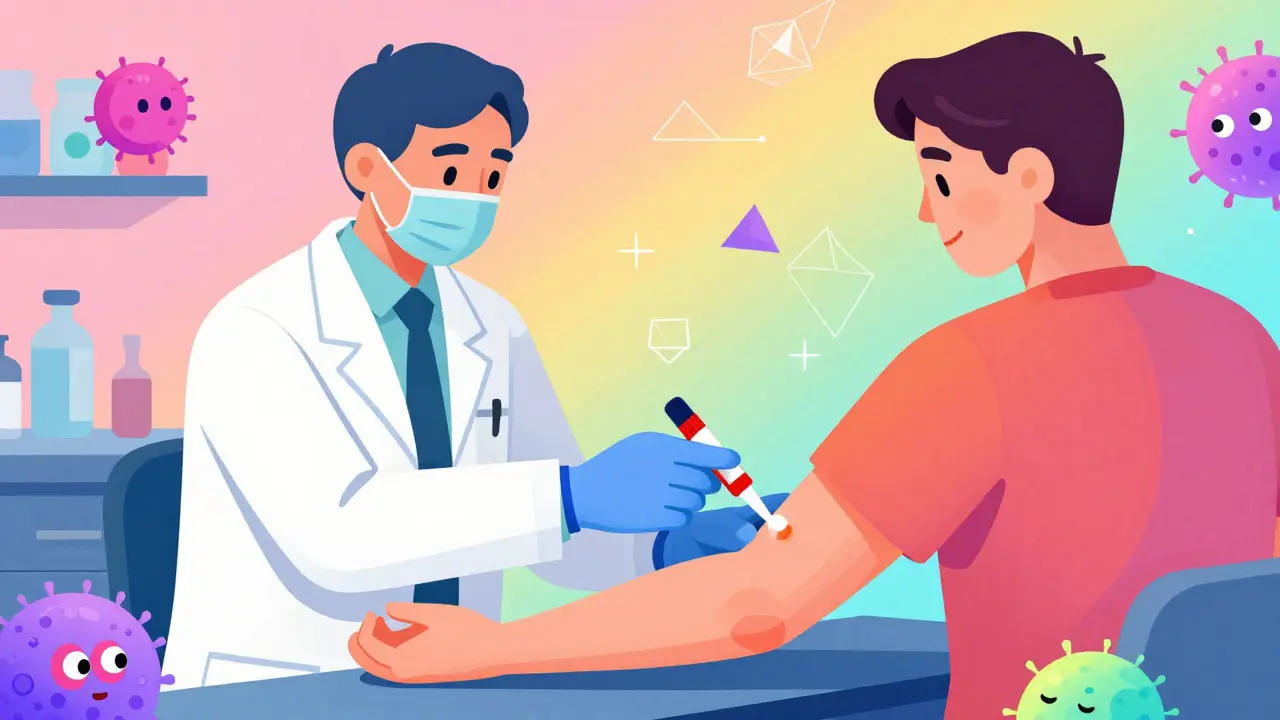 Colorful Peter Max illustration of penicillin skin test process