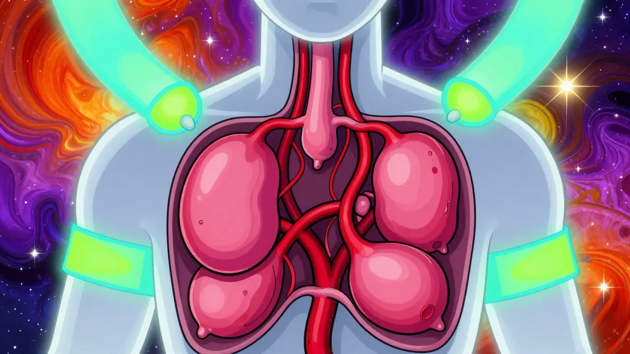 Colorful illustration of swollen veins and medical protection