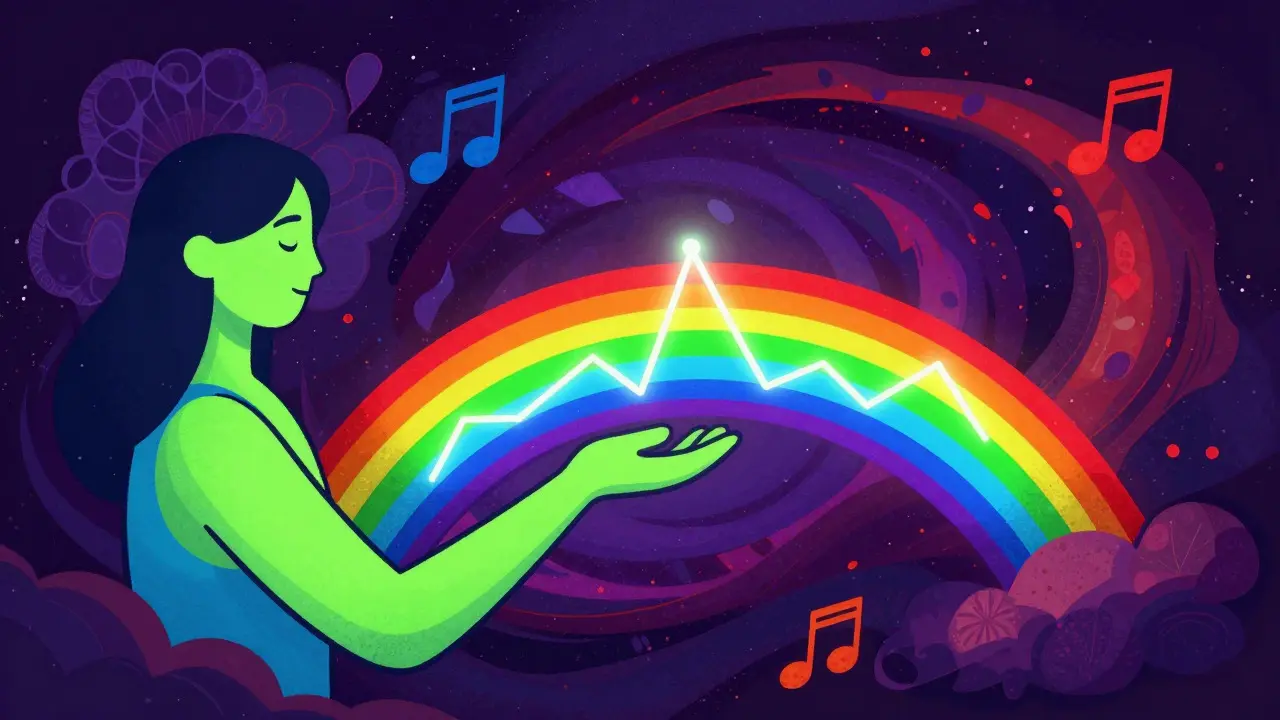 Vibrant illustration of a rainbow bridge symbolizing stable health metrics