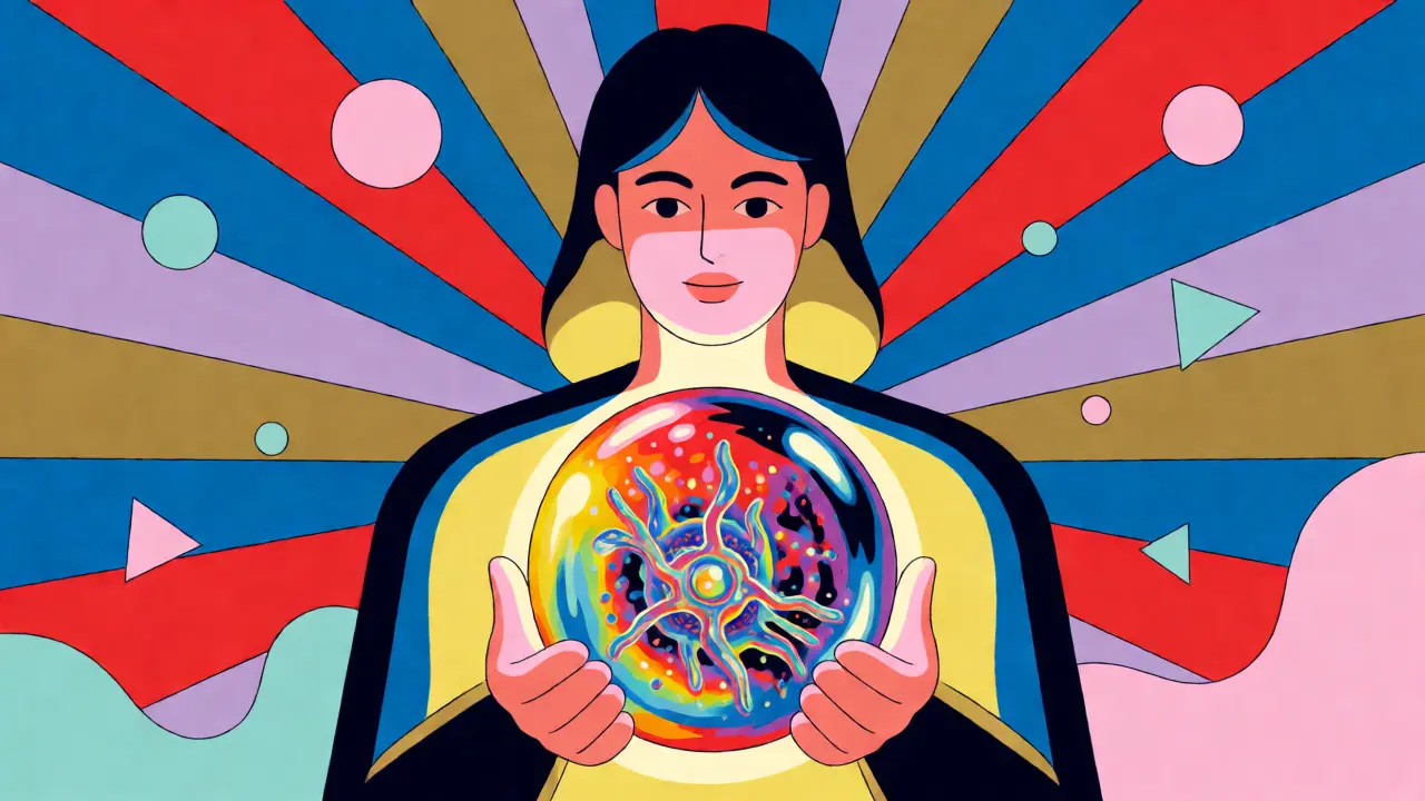 Stylized figure holding a glowing orb representing personalized gut health